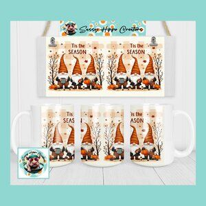 Ceramic Coffee Mug Gnome Trio Autumn Tis the Season 15oz Hand Sublimated